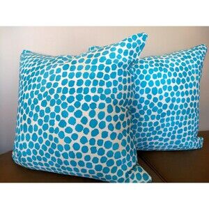2 GENEVIEVE GORDER Turquoise Dot 20X20 IN/OUTDOOR Zipper Throw Pillow Covers NEW